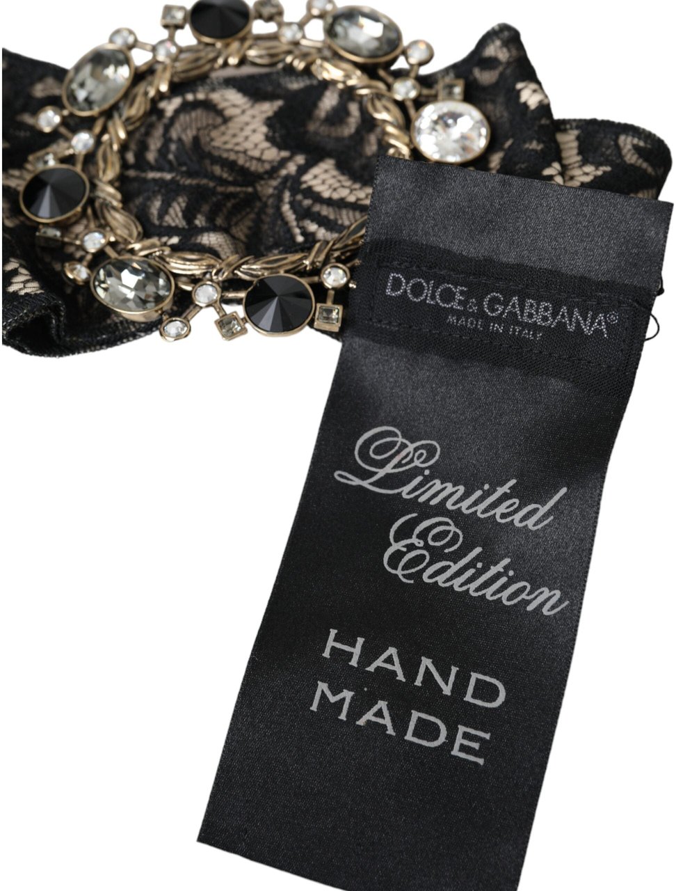 Dolce & Gabbana Black Lace Crystal Handmade Brooch Hair Pin Zwart