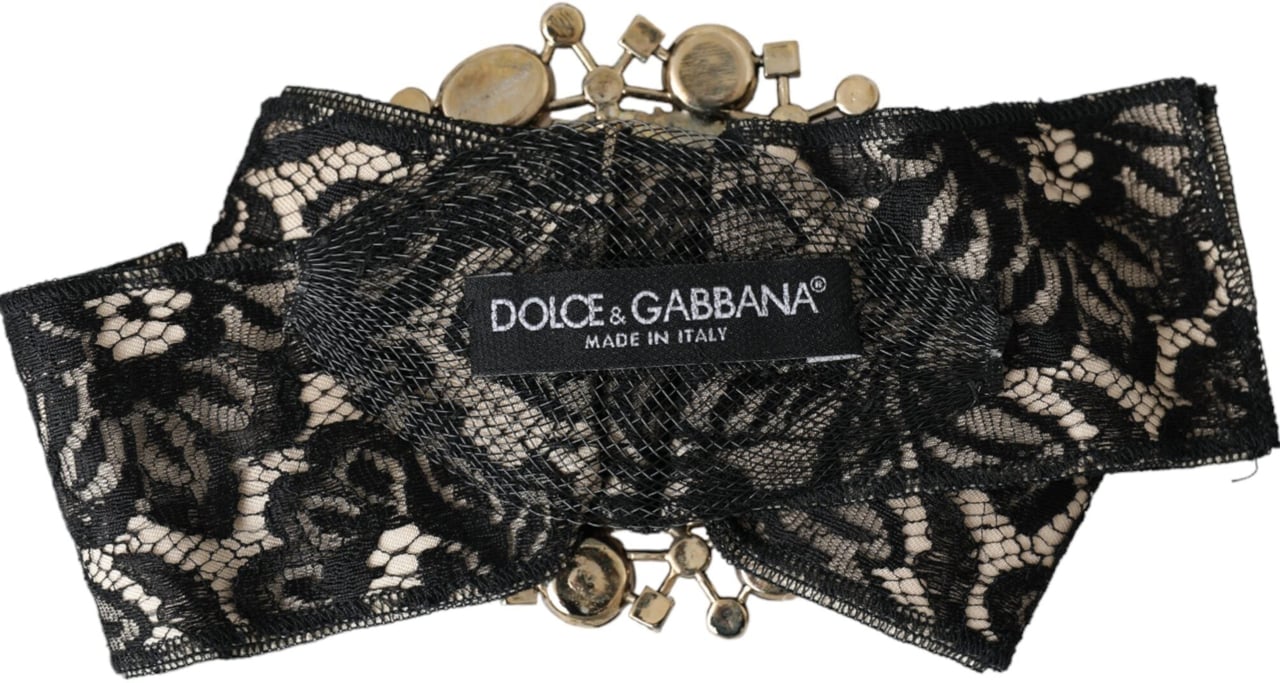 Dolce & Gabbana Black Lace Crystal Handmade Brooch Hair Pin Zwart