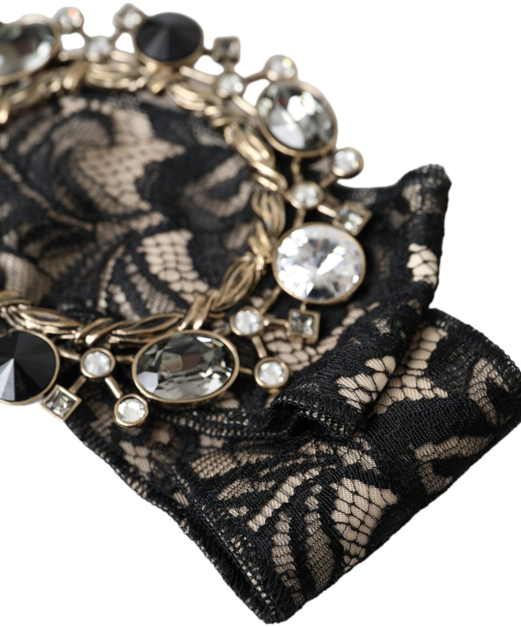 Dolce & Gabbana Black Lace Crystal Handmade Brooch Hair Pin Zwart