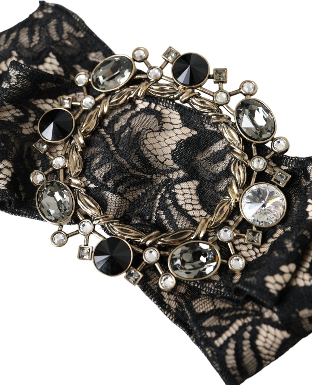 Dolce & Gabbana Black Lace Crystal Handmade Brooch Hair Pin Zwart
