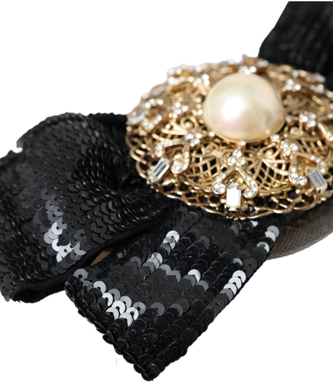 Dolce & Gabbana Black Sequin Pearl Handmade Brooch Hair Pin Zwart