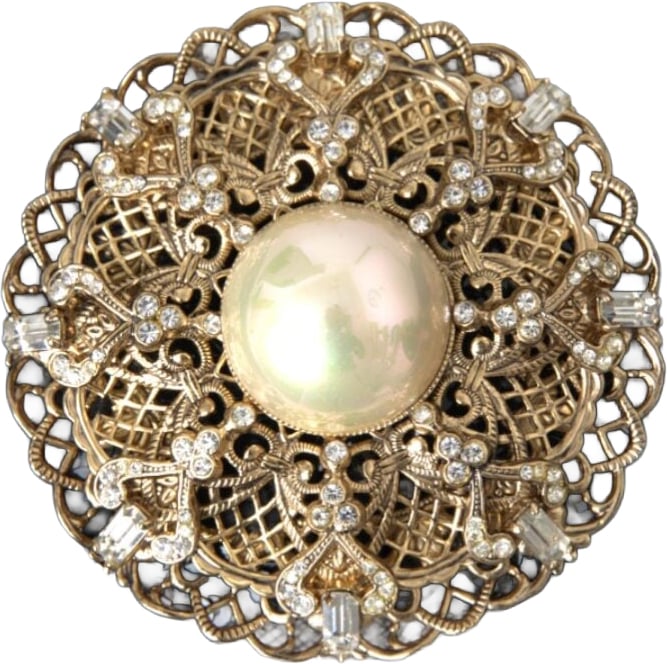 Dolce & Gabbana Black Sequin Pearl Handmade Brooch Hair Pin Zwart