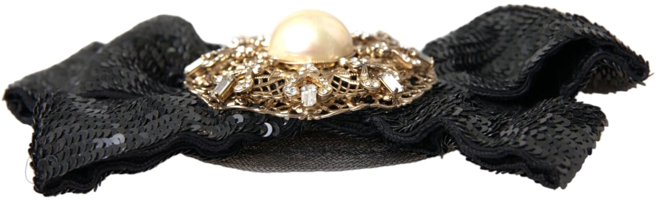 Dolce & Gabbana Black Sequin Pearl Handmade Brooch Hair Pin Zwart