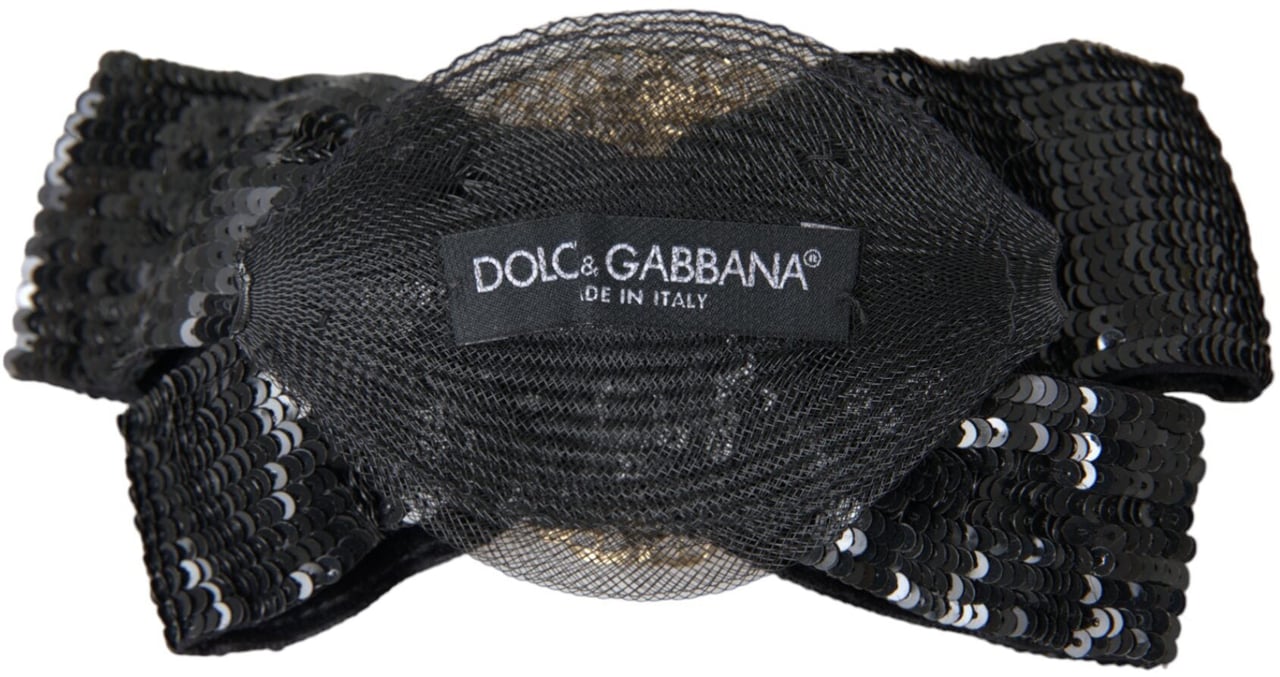 Dolce & Gabbana Black Sequin Pearl Handmade Brooch Hair Pin Zwart