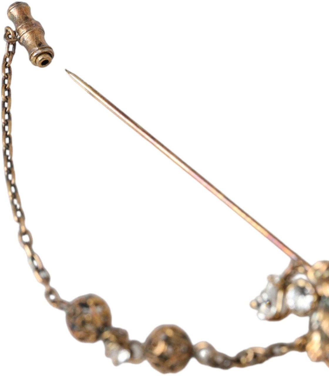 Dolce & Gabbana Gold Brass Crystal Chain 925 Sterling Silver Pin Brooch Zilver