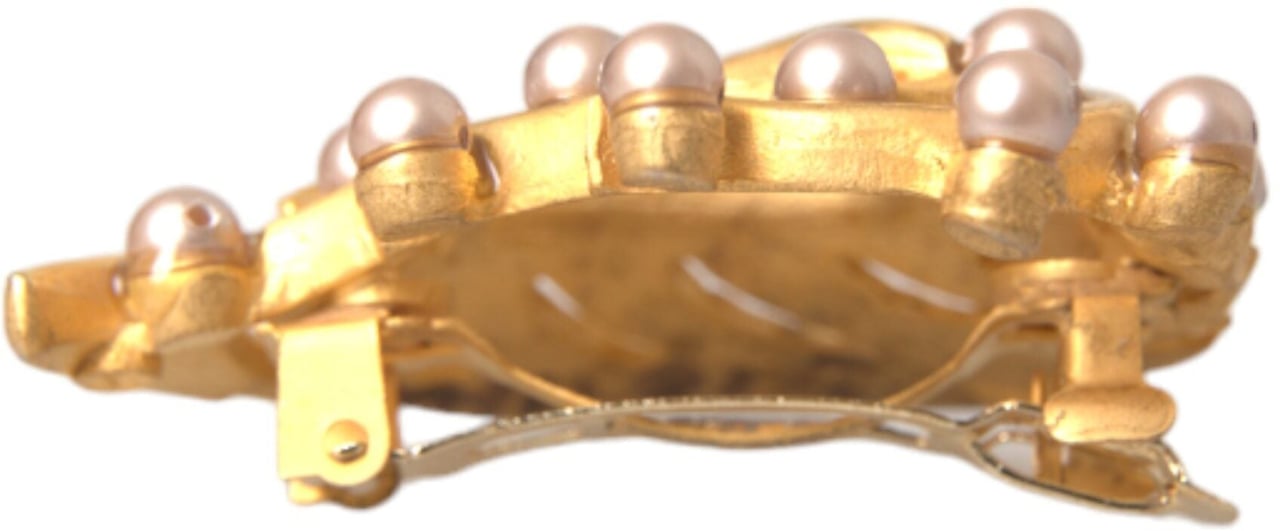Dolce & Gabbana Gold Brass Leaf Embellished Jewelry Brooch Hair Pin Goud