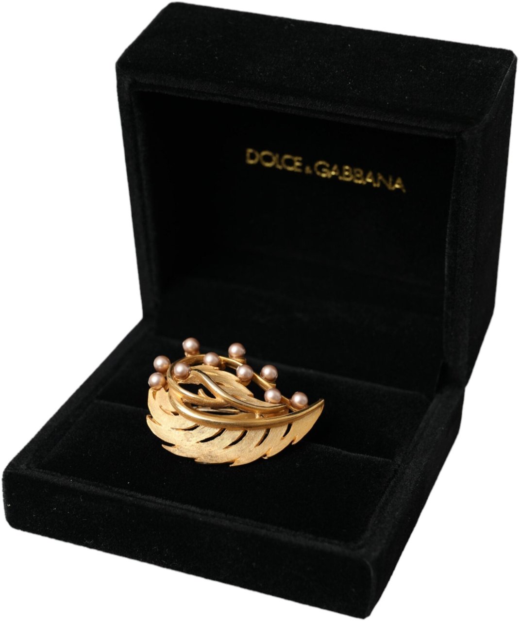 Dolce & Gabbana Gold Brass Leaf Embellished Jewelry Brooch Hair Pin Goud