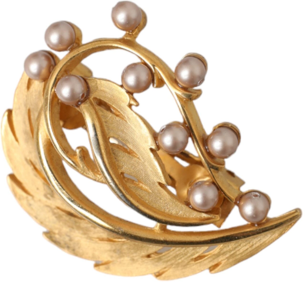 Dolce & Gabbana Gold Brass Leaf Embellished Jewelry Brooch Hair Pin Goud