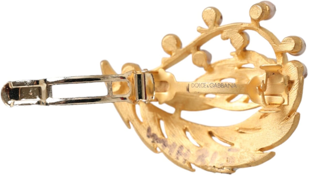 Dolce & Gabbana Gold Brass Leaf Embellished Jewelry Brooch Hair Pin Goud