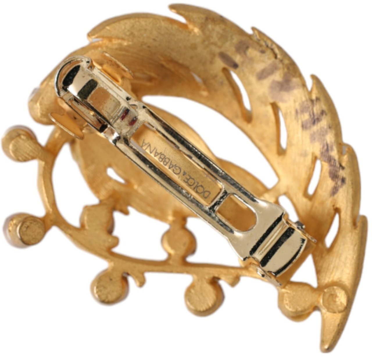 Dolce & Gabbana Gold Brass Leaf Embellished Jewelry Brooch Hair Pin Goud