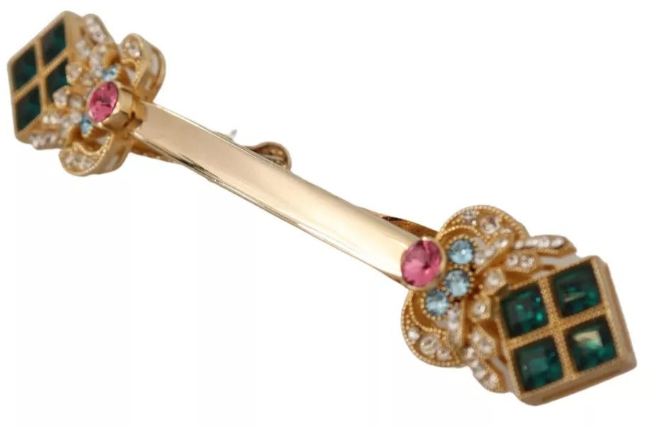 Dolce & Gabbana Gold Plated 925 Sterling Silver Crystal Collar Stop Brooch Zilver