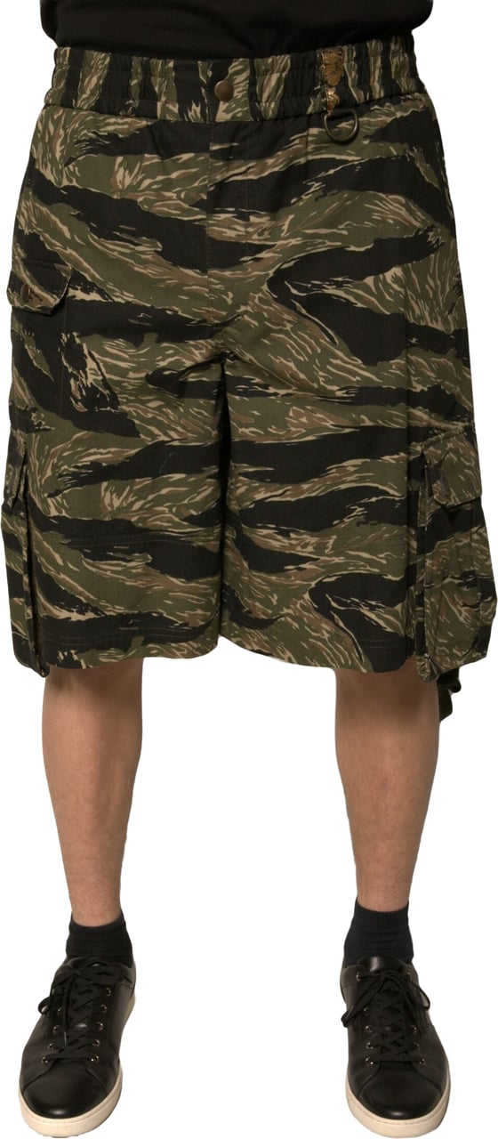 Dolce & Gabbana Black Gold Patterned Cotton Bermuda Shorts Zwart