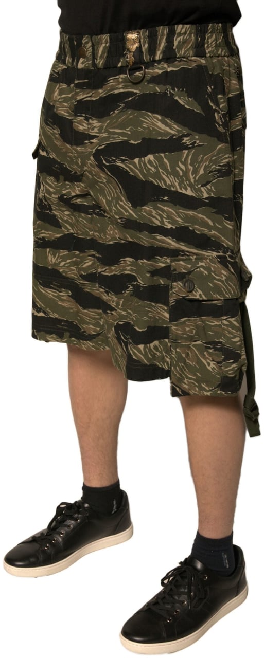 Dolce & Gabbana Black Gold Patterned Cotton Bermuda Shorts Zwart