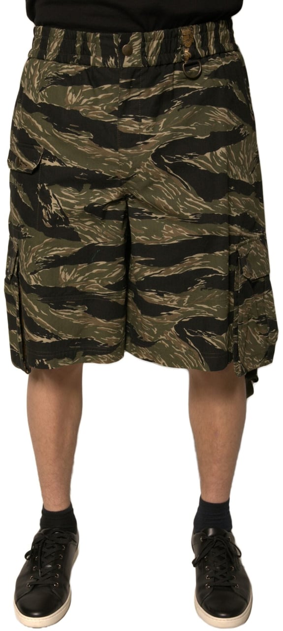 Dolce & Gabbana Black Gold Patterned Cotton Bermuda Shorts Zwart