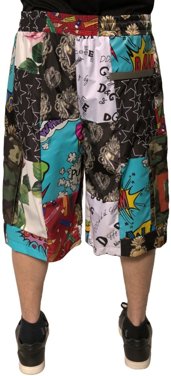 Dolce & Gabbana Multicolor Patchwork Cargo Bermuda Shorts Divers