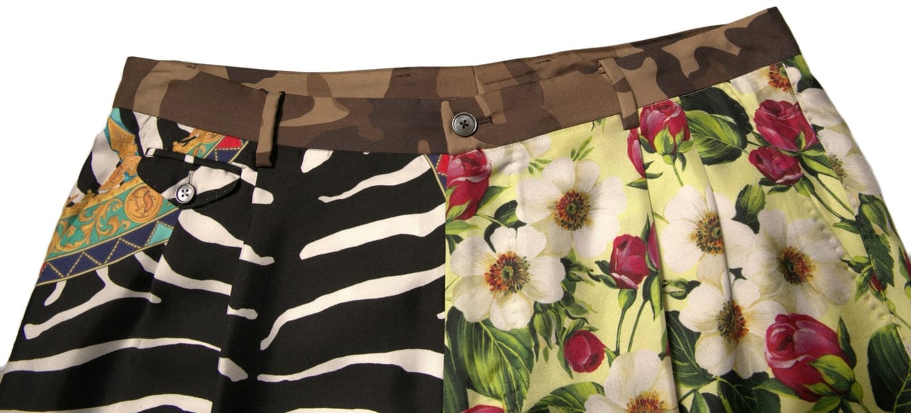 Dolce & Gabbana Multicolor Patchwork Silk Men Chino Shorts Divers