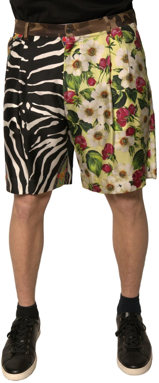 Dolce & Gabbana Multicolor Patchwork Silk Men Chino Shorts Divers
