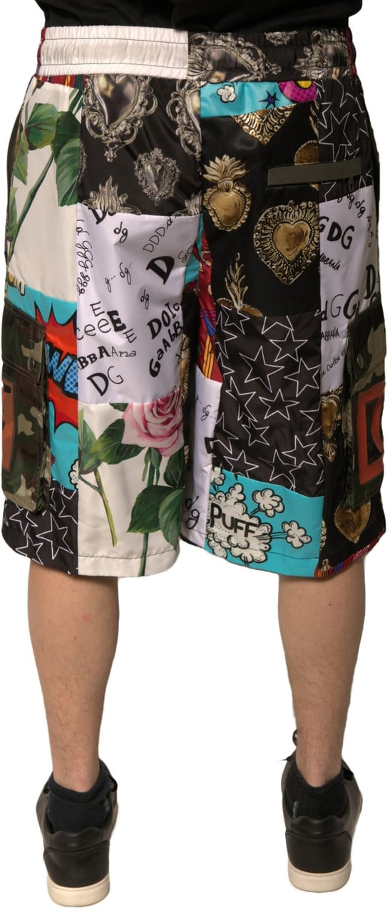 Dolce & Gabbana Multicolor Patchwork Cargo Bermuda Shorts Divers