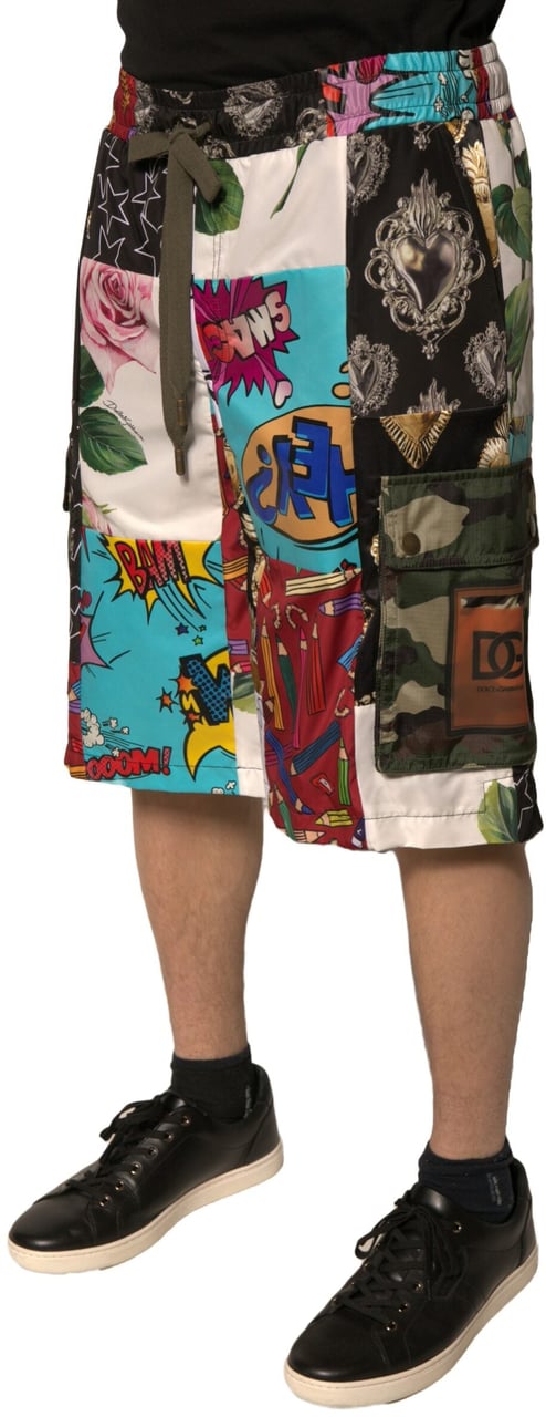 Dolce & Gabbana Multicolor Patchwork Cargo Bermuda Shorts Divers
