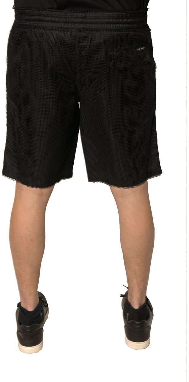 Dolce & Gabbana Black Polyester Jersey Mid Waist Shorts Zwart
