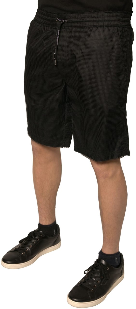Dolce & Gabbana Black Polyester Jersey Mid Waist Shorts Zwart