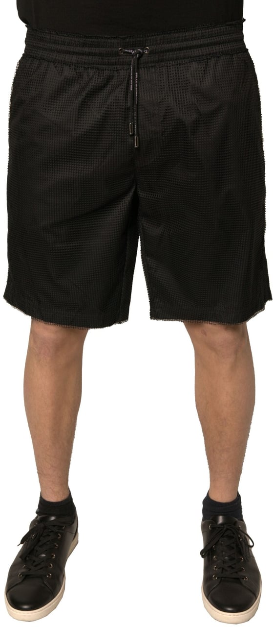 Dolce & Gabbana Black Polyester Jersey Mid Waist Shorts Zwart