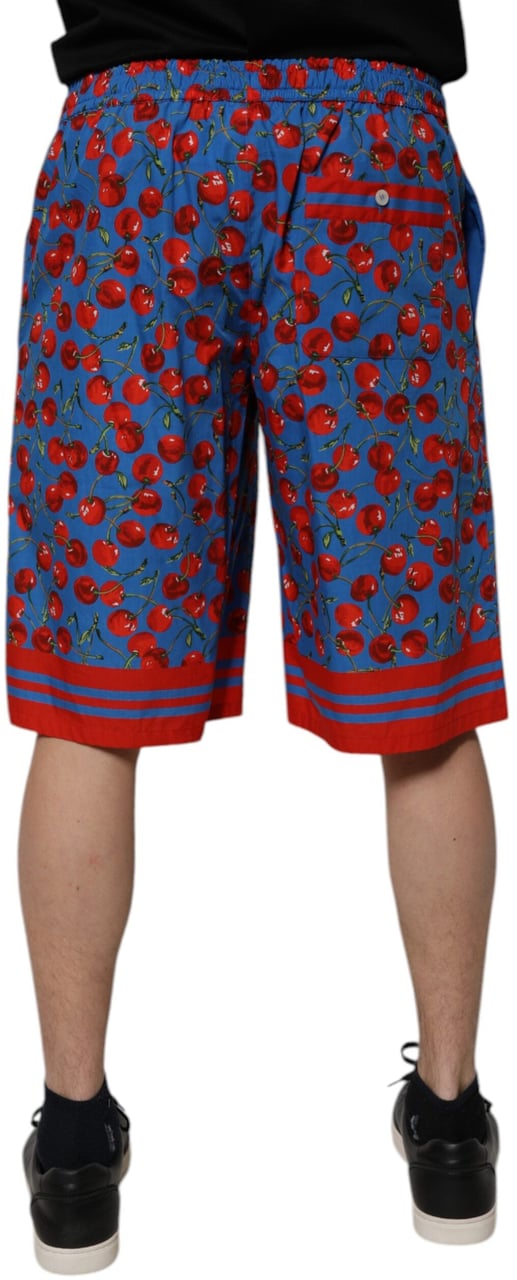 Dolce & Gabbana Blue Cherry Print Cotton Men Bermuda Shorts Blauw