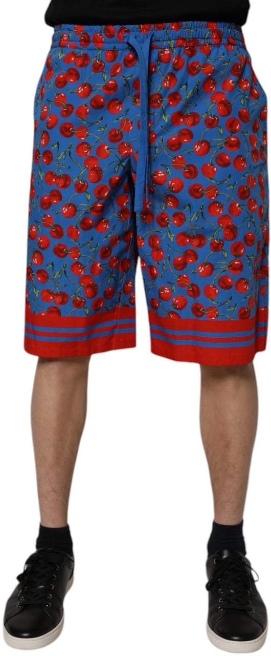 Dolce & Gabbana Blue Cherry Print Cotton Men Bermuda Shorts Blauw