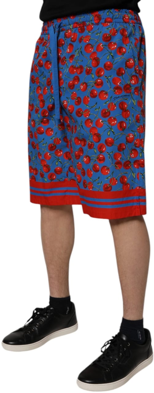 Dolce & Gabbana Blue Cherry Print Cotton Men Bermuda Shorts Blauw
