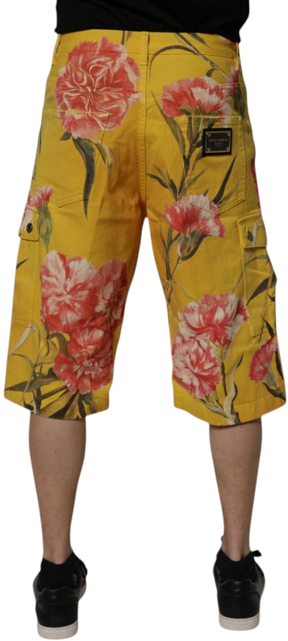 Dolce & Gabbana Yellow Floral Cargo Denim Men Bermuda Shorts Geel