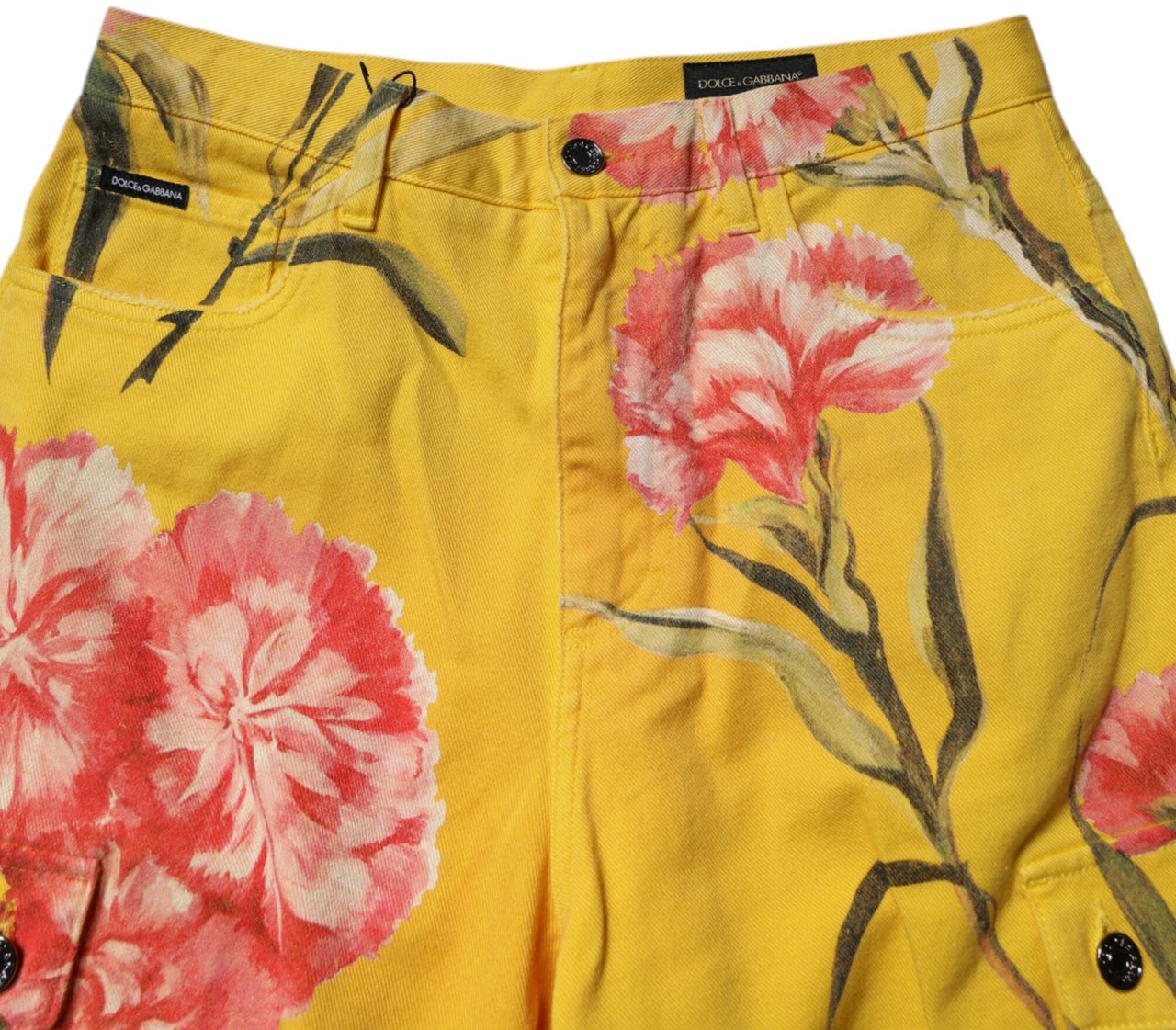 Dolce & Gabbana Yellow Floral Cargo Denim Men Bermuda Shorts Geel