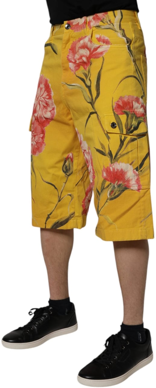 Dolce & Gabbana Yellow Floral Cargo Denim Men Bermuda Shorts Geel