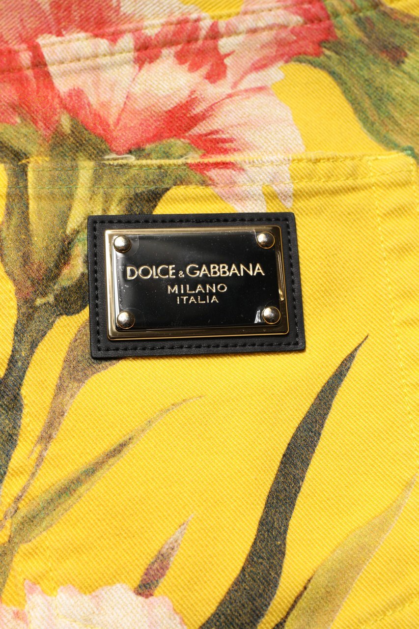 Dolce & Gabbana Yellow Floral Cargo Denim Men Bermuda Shorts Geel