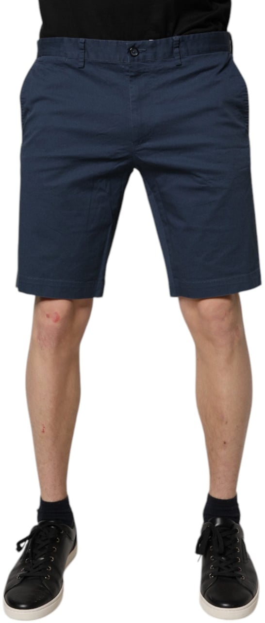Dolce & Gabbana Blue Cotton Mid Waist Men Bermuda Shorts Blauw
