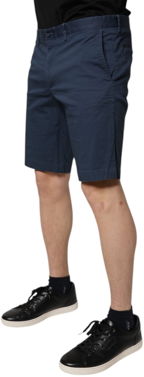 Dolce & Gabbana Blue Cotton Mid Waist Men Bermuda Shorts Blauw