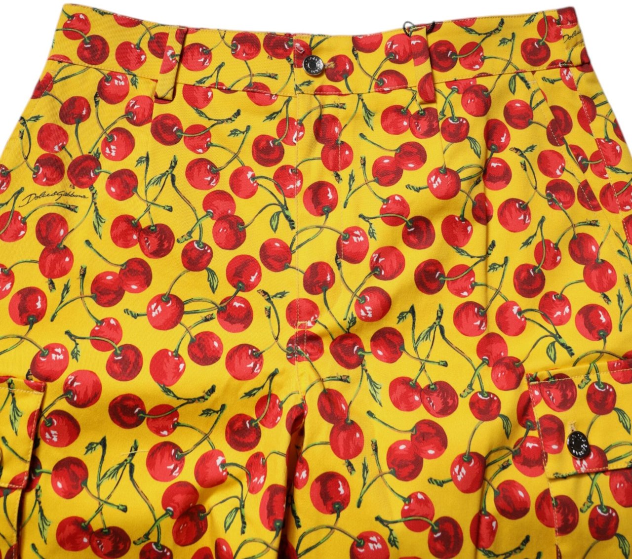 Dolce & Gabbana Yellow Cherry Print Cotton Men Bermuda Shorts Geel