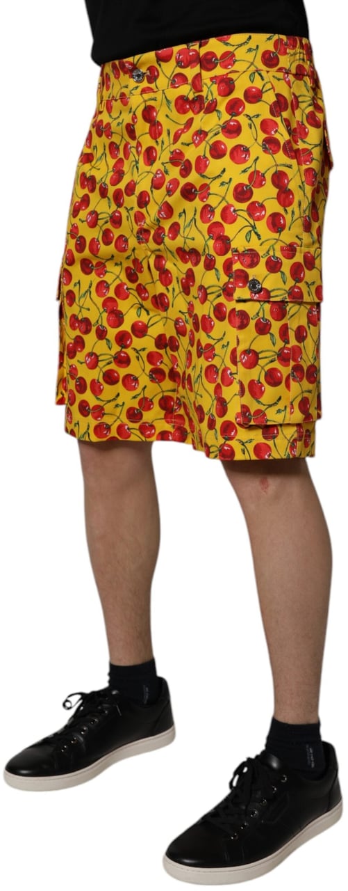 Dolce & Gabbana Yellow Cherry Print Cotton Men Bermuda Shorts Geel