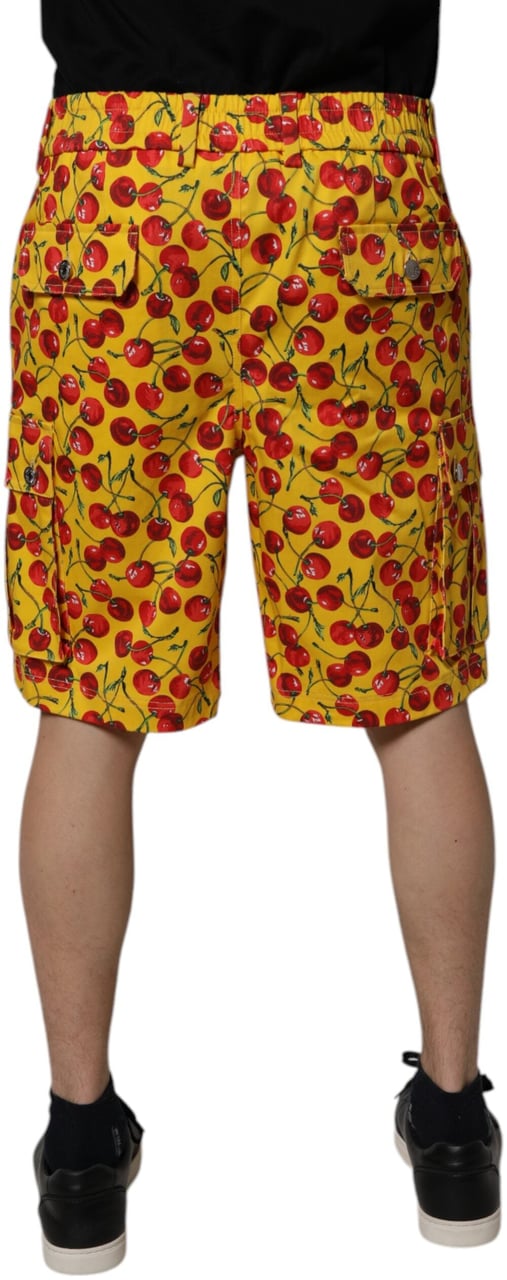 Dolce & Gabbana Yellow Cherry Print Cotton Men Bermuda Shorts Geel