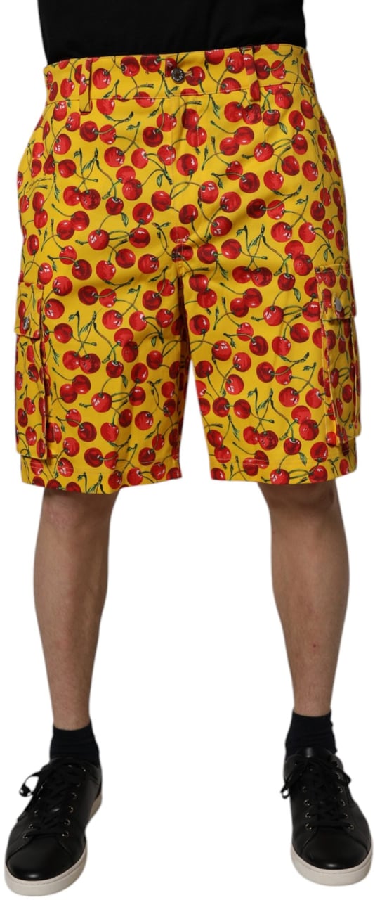 Dolce & Gabbana Yellow Cherry Print Cotton Men Bermuda Shorts Geel