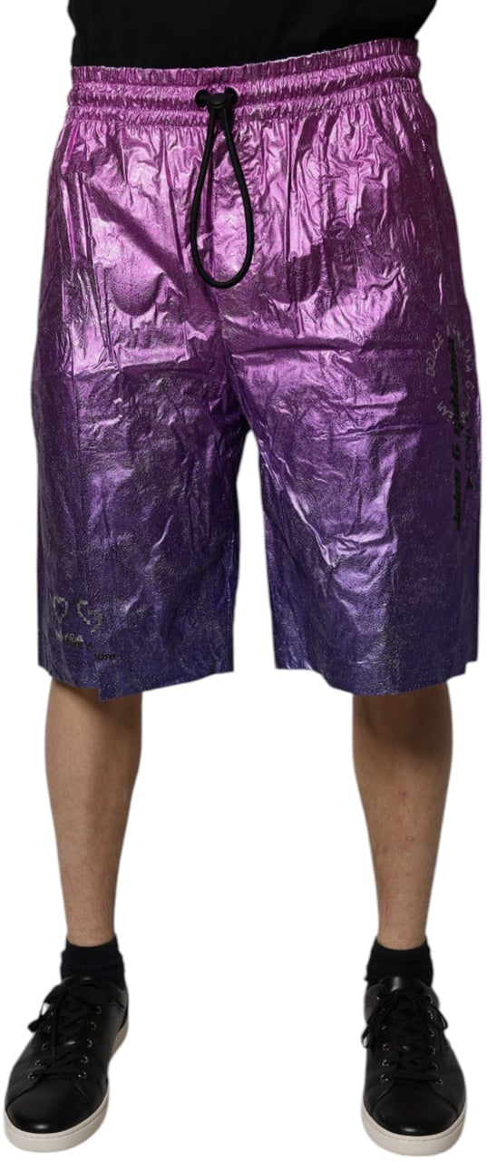 Dolce & Gabbana Metallic Pink Purple Two Tone Bermuda Shorts Roze