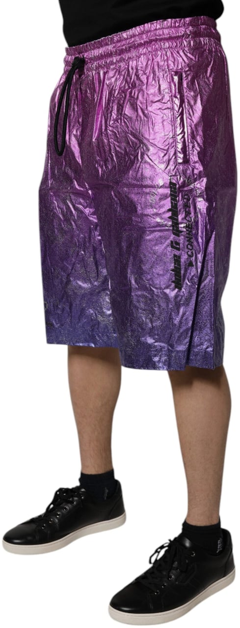 Dolce & Gabbana Metallic Pink Purple Two Tone Bermuda Shorts Roze