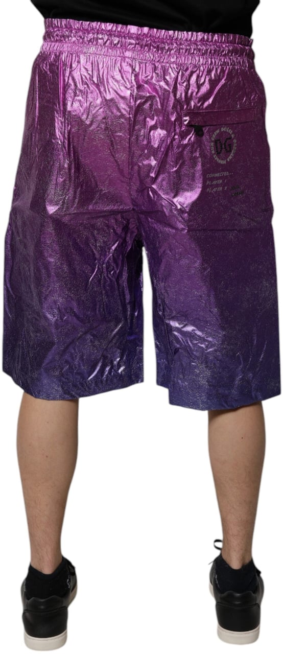 Dolce & Gabbana Metallic Pink Purple Two Tone Bermuda Shorts Roze