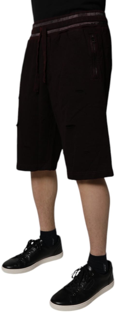 Dolce & Gabbana Maroon Cotton Logo Plaque Men Bermuda Shorts Zwart