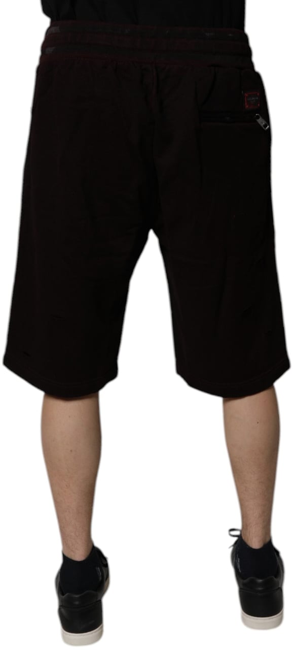 Dolce & Gabbana Maroon Cotton Logo Plaque Men Bermuda Shorts Zwart