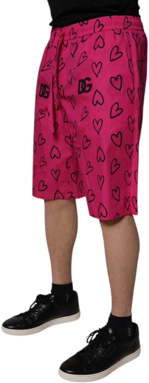 Dolce & Gabbana Pink Cotton Heart Print Bermuda Shorts Roze