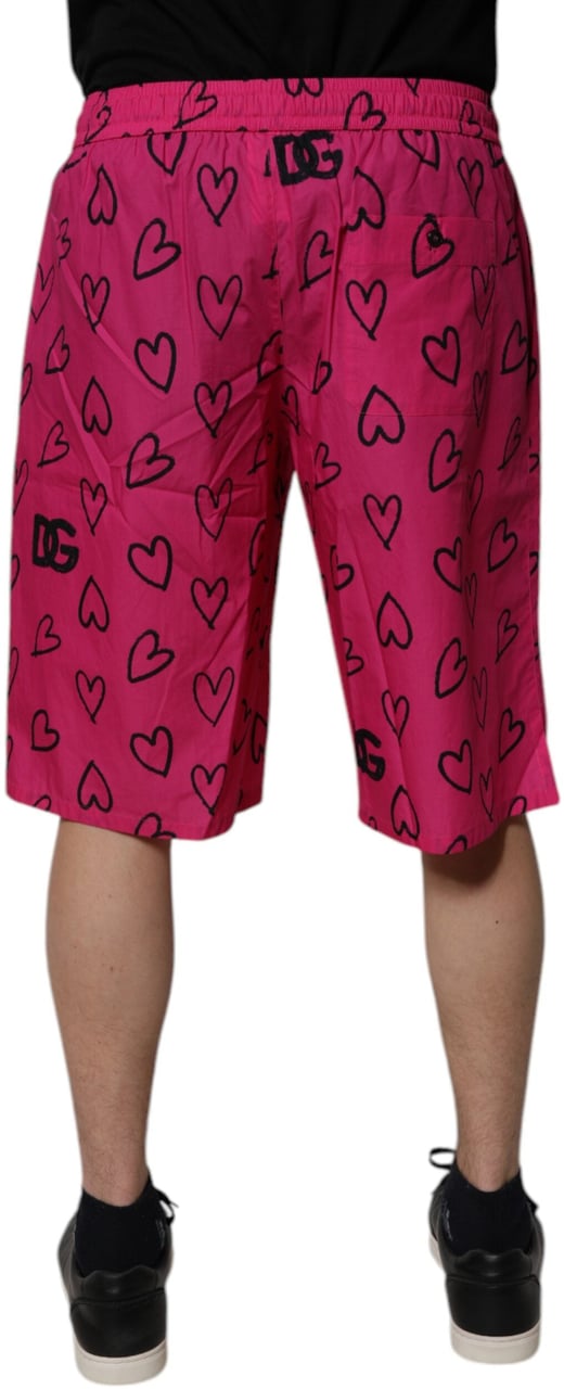 Dolce & Gabbana Pink Cotton Heart Print Bermuda Shorts Roze