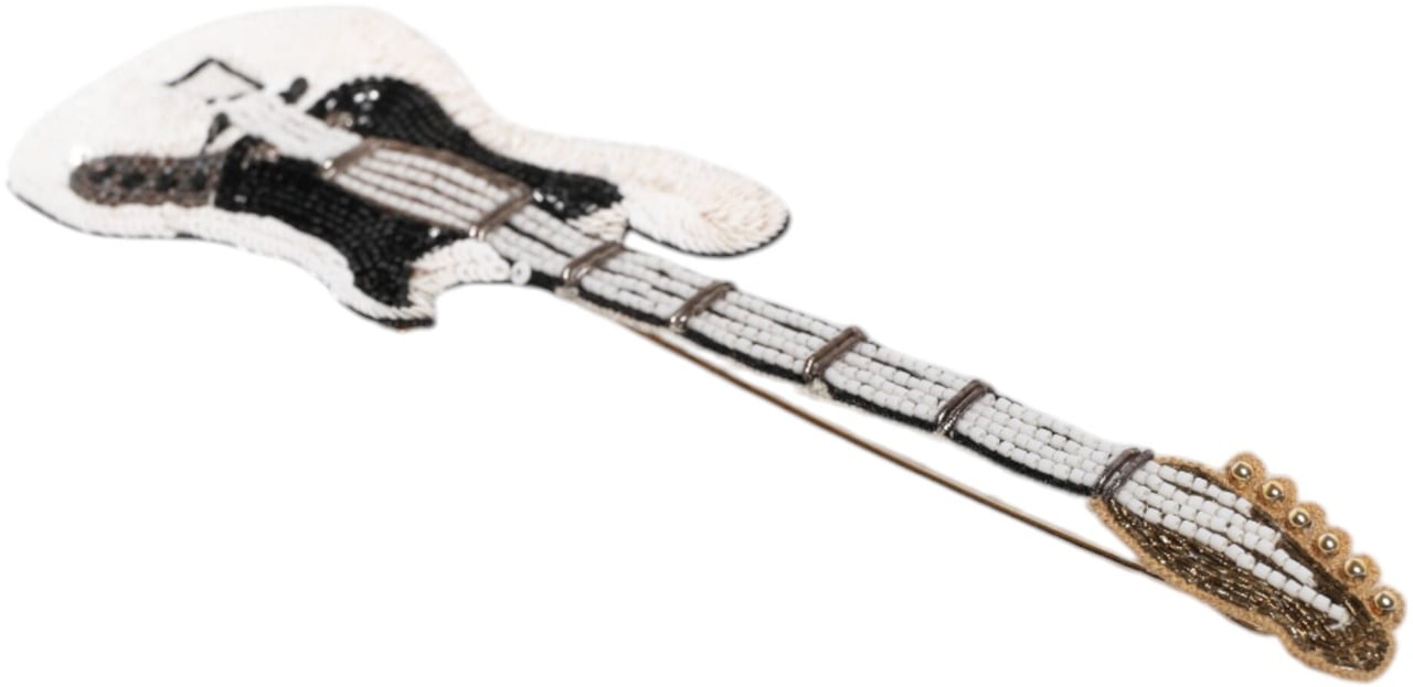 Dolce & Gabbana Gold Brass Logo Beaded Guitar Pin Brooch Goud