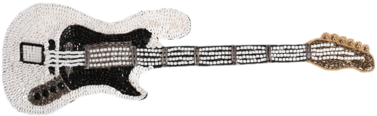 Dolce & Gabbana Gold Brass Logo Beaded Guitar Pin Brooch Goud