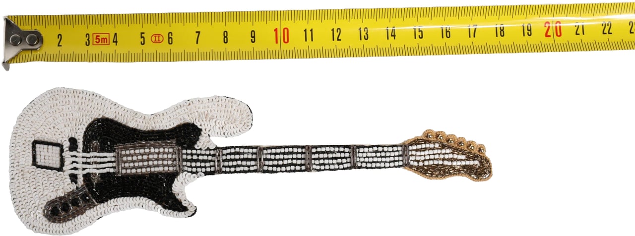Dolce & Gabbana Gold Brass Logo Beaded Guitar Pin Brooch Goud