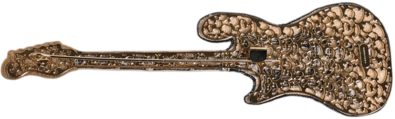 Dolce & Gabbana Gold Brass Logo Beaded Guitar Pin Brooch Goud